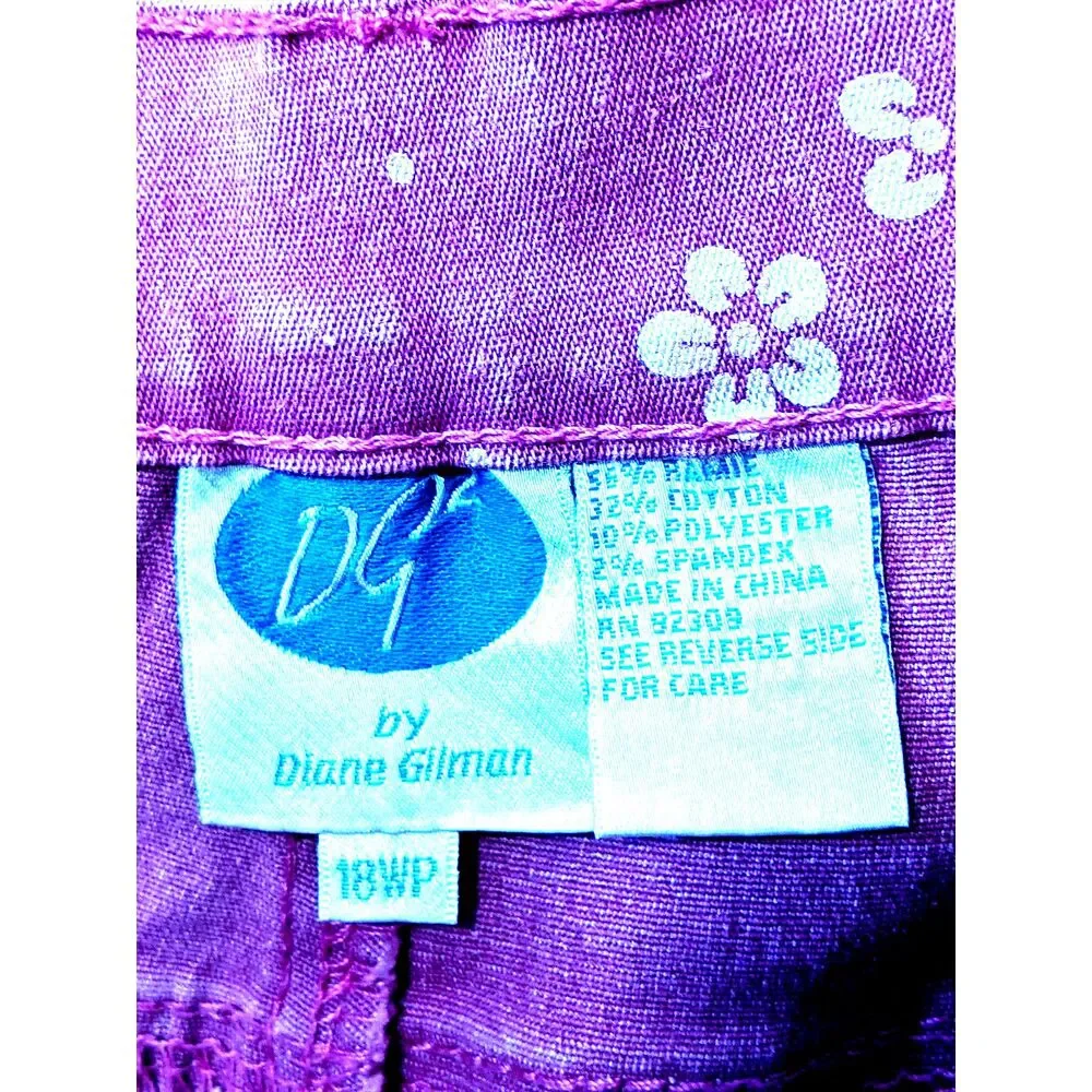 DG Diane Gilman Jeans Pinkish Purple Floral Stretch Sz 18 WP Coquette Kidcore